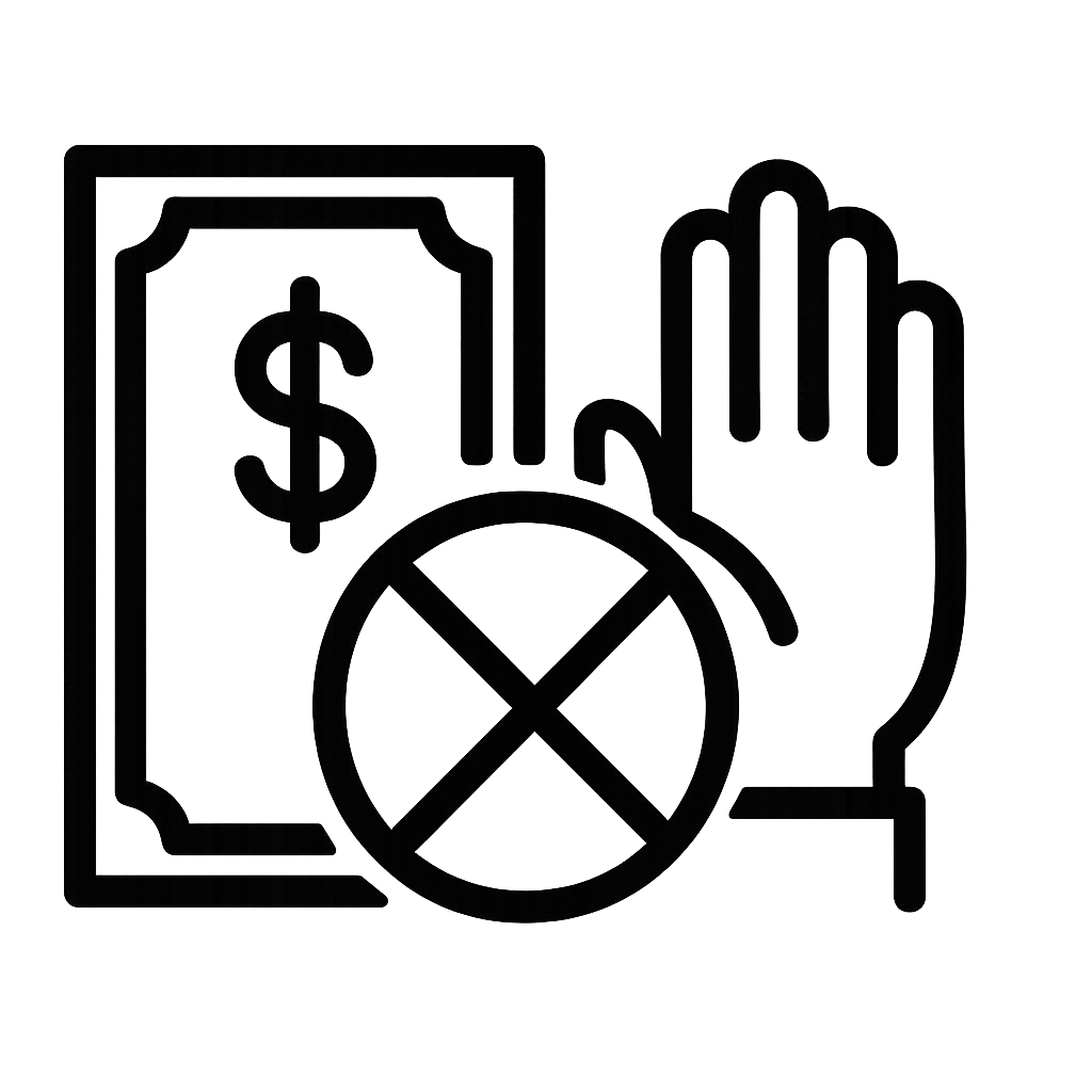 icon qui refuse de l'argent barré en noir et blanc 