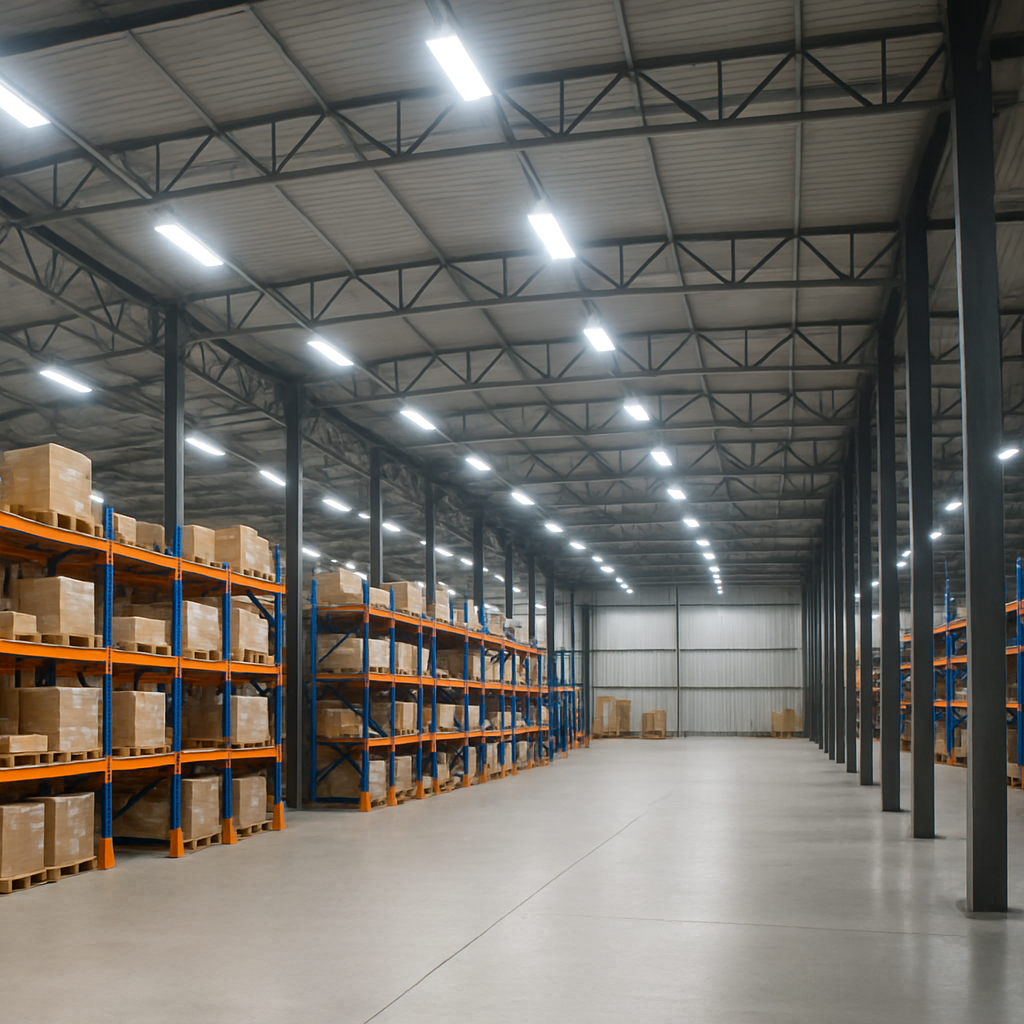 photo d’entrepôt eclerer par des led au plafond 